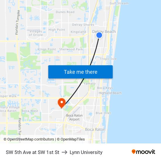 SW 5TH AVE at SW 1ST ST to Lynn University map