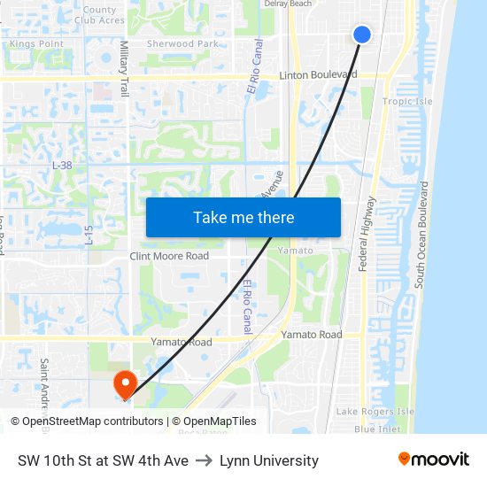 SW 10TH ST at SW 4TH AVE to Lynn University map