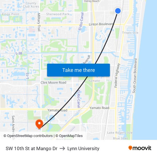 SW 10th St at Mango Dr to Lynn University map