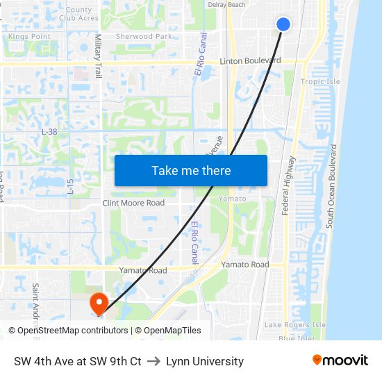 SW 4th Ave at  SW 9th Ct to Lynn University map