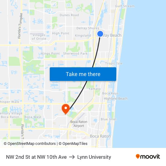 NW 2nd St at  NW 10th Ave to Lynn University map