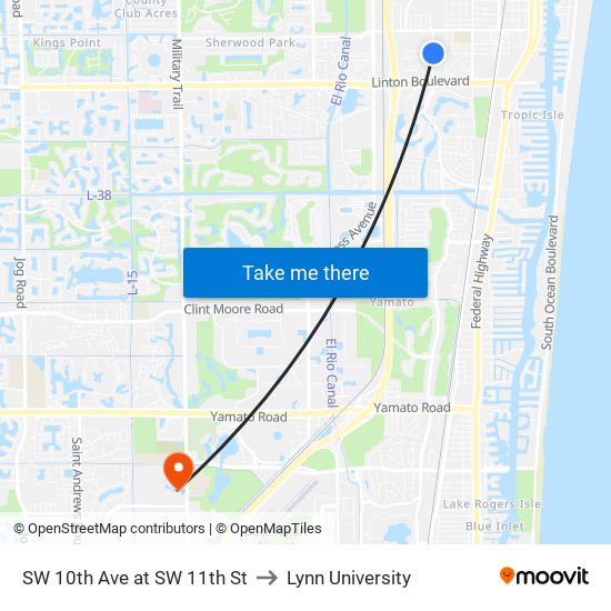 SW 10TH AVE at SW 11TH ST to Lynn University map