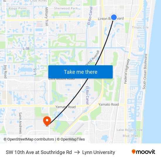 SW 10th Ave at Southridge Rd to Lynn University map