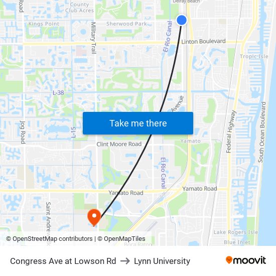 Congress Ave at Lowson Rd to Lynn University map