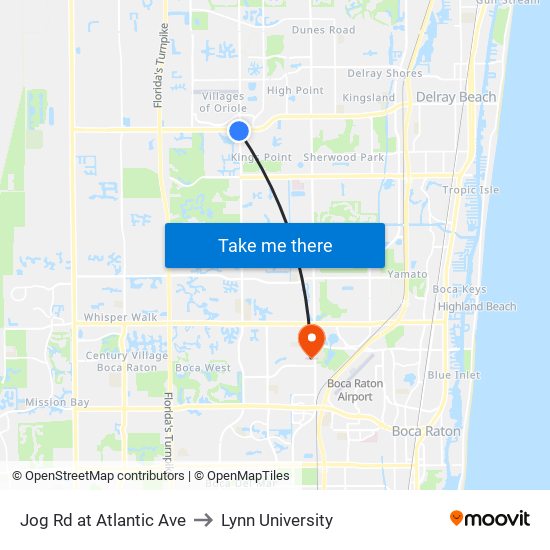 Jog Rd at Atlantic Ave to Lynn University map