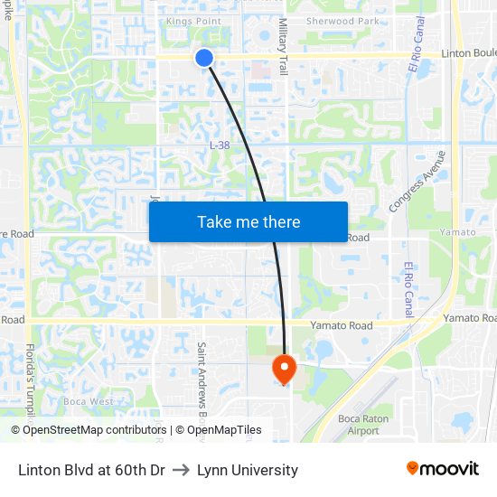 Linton Blvd at 60th Dr to Lynn University map