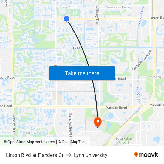 Linton Blvd at Flanders Ct to Lynn University map