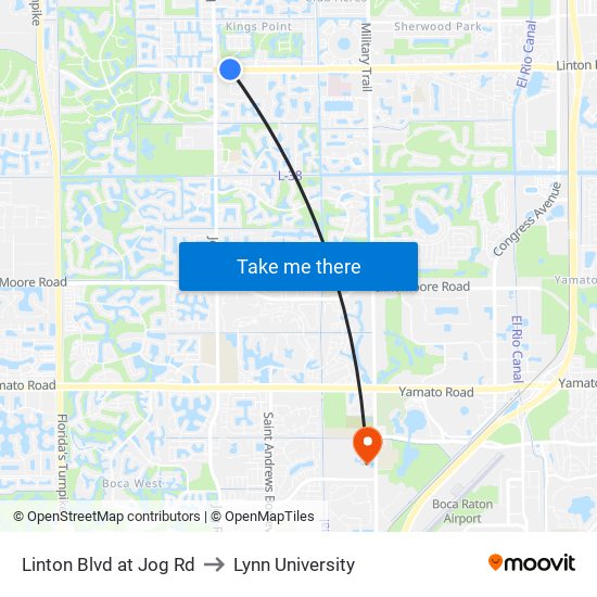 Linton Blvd at Jog Rd to Lynn University map