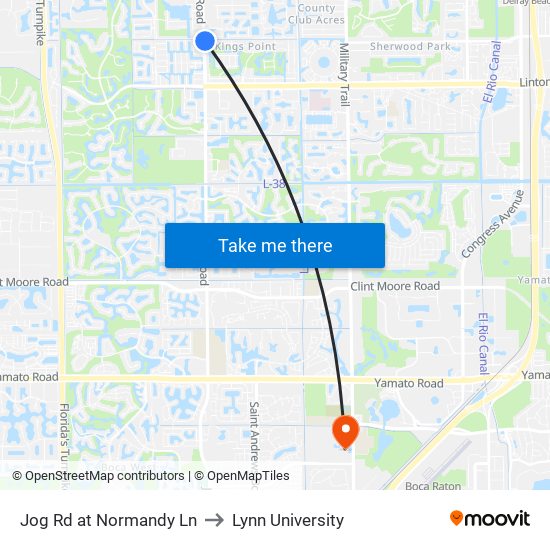 Jog Rd at Normandy Ln to Lynn University map