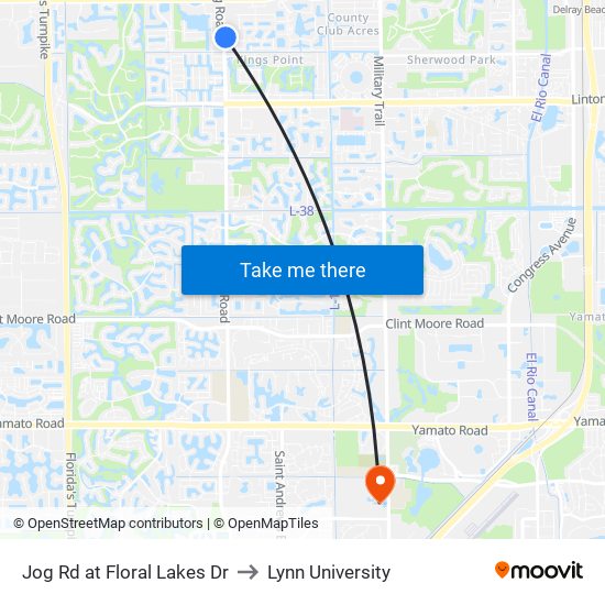 Jog Rd at Floral Lakes Dr to Lynn University map