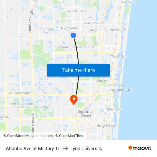 Atlantic Ave at Military Trl to Lynn University map