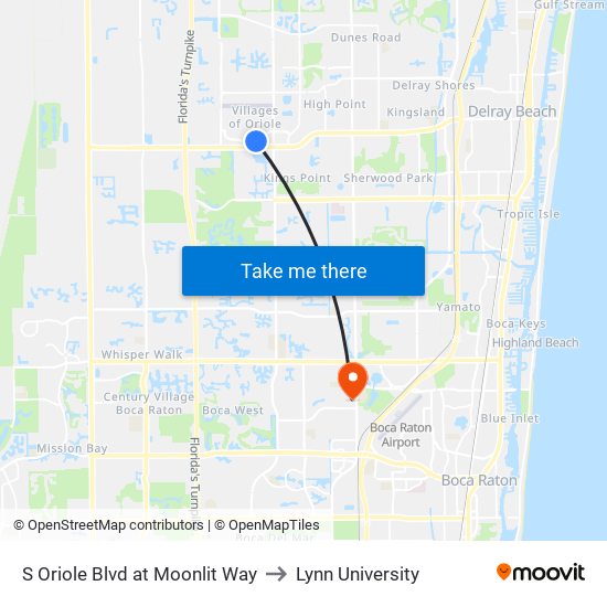 S ORIOLE BLVD at  MOONLIT WAY to Lynn University map