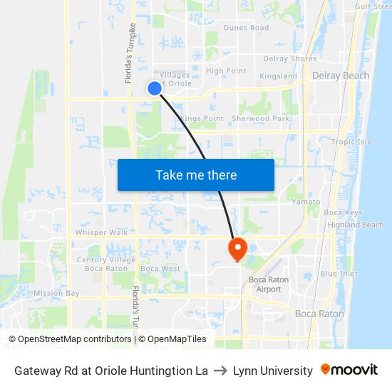 Gateway Rd at Oriole Huntingtion La to Lynn University map