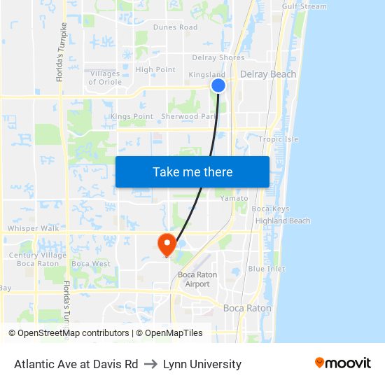 Atlantic Ave at Davis Rd to Lynn University map