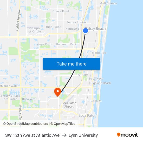 SW 12TH AVE at ATLANTIC AVE to Lynn University map