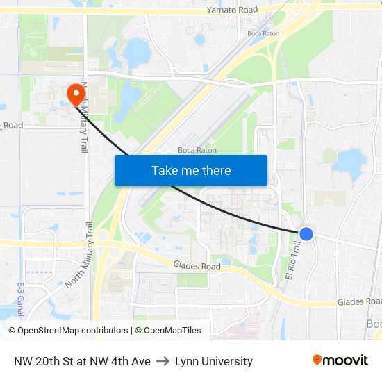 NW 20th St at NW 4th Ave to Lynn University map