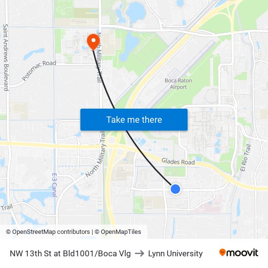 NW 13th St at Bld1001/Boca Vlg to Lynn University map