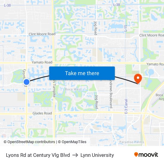 Lyons Rd at  Century Vlg Blvd to Lynn University map