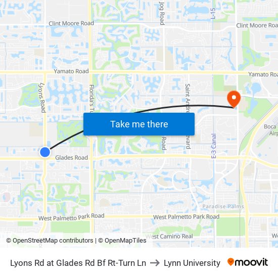 Lyons Rd at  Glades Rd Bf Rt-Turn Ln to Lynn University map