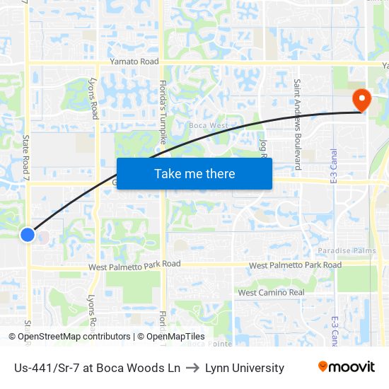 Us-441/Sr-7 at Boca Woods Ln to Lynn University map