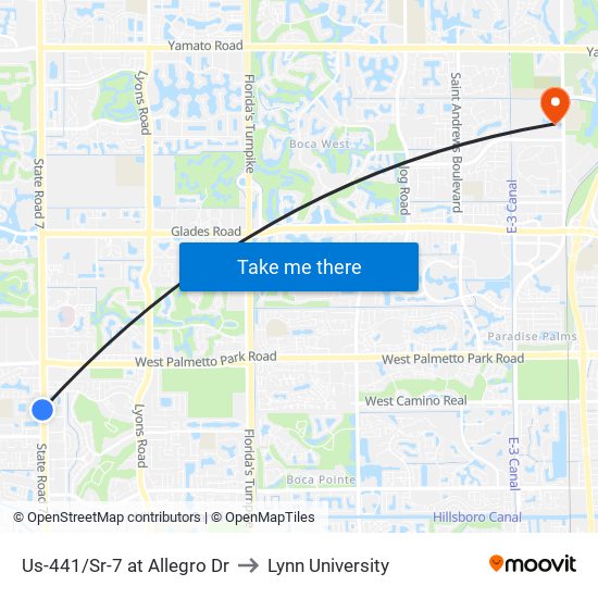 US-441/SR-7 at ALLEGRO DR to Lynn University map