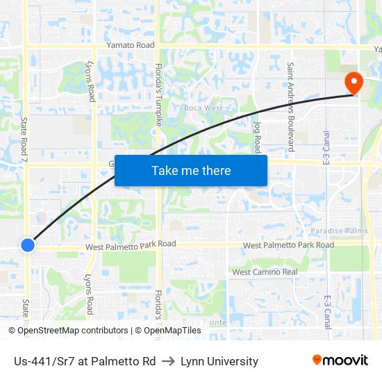 Us-441/Sr7 at Palmetto Rd to Lynn University map