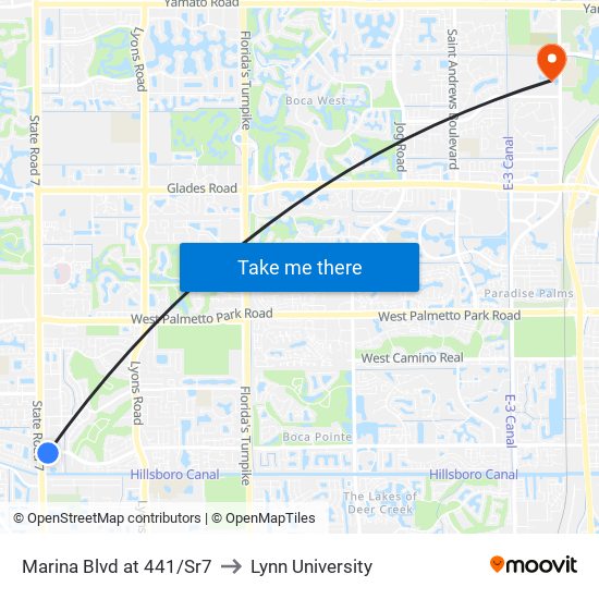 Marina Blvd at 441/Sr7 to Lynn University map