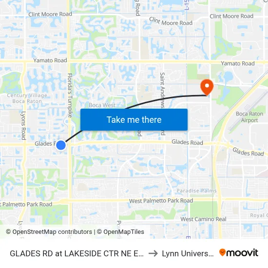 GLADES RD at LAKESIDE CTR NE ENT to Lynn University map