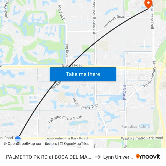 PALMETTO PK RD at  BOCA DEL MAR DR W to Lynn University map