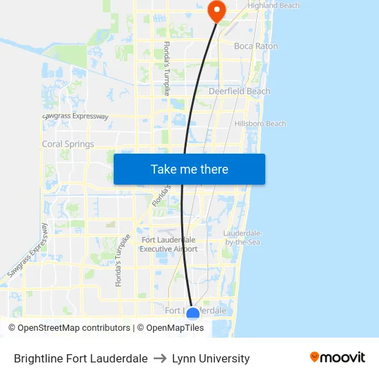 Brightline Fort Lauderdale to Lynn University map