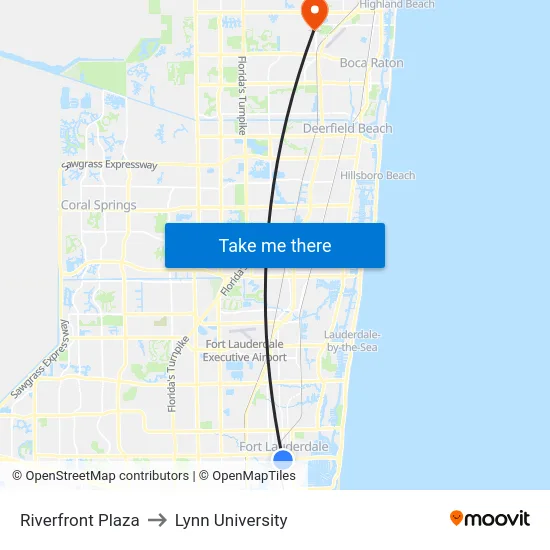 Riverfront Plaza to Lynn University map