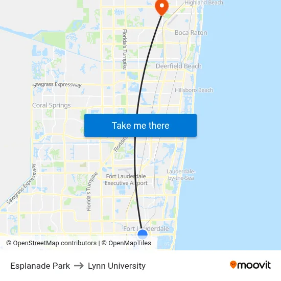 Esplanade Park to Lynn University map
