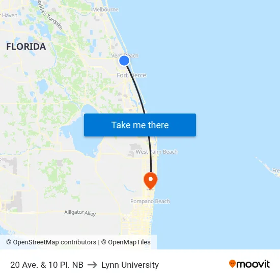 20 Ave.  &  10 Pl. NB to Lynn University map