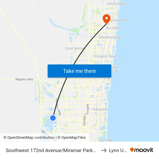 Southwest 172nd Avenue/Miramar Parkway -(Miramar Regional Park P&R) to Lynn University map