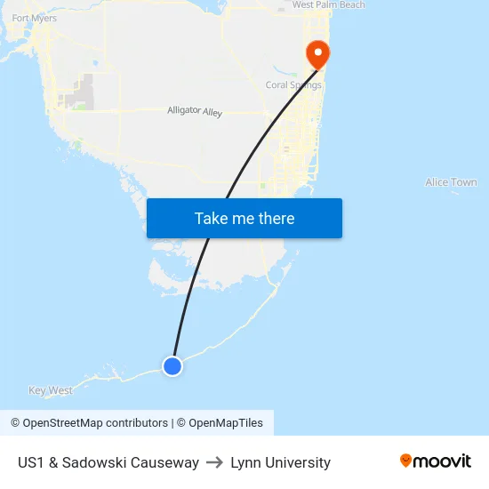 US1 & Sadowski Causeway to Lynn University map