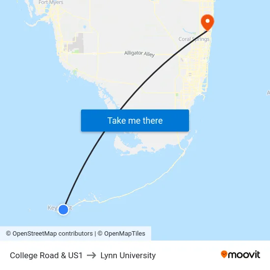 College Road & US1 to Lynn University map