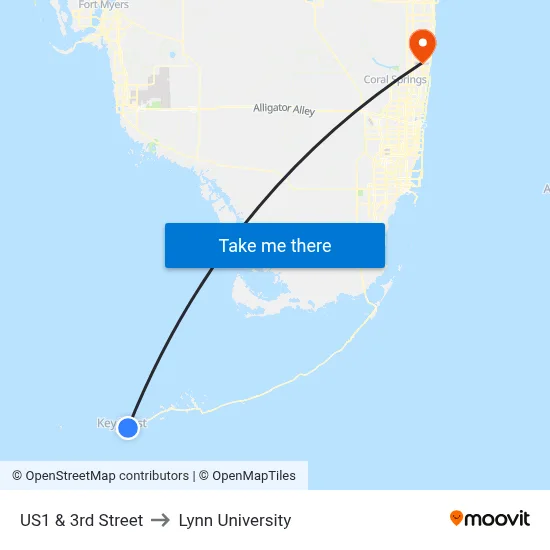 US1 & 3rd Street to Lynn University map