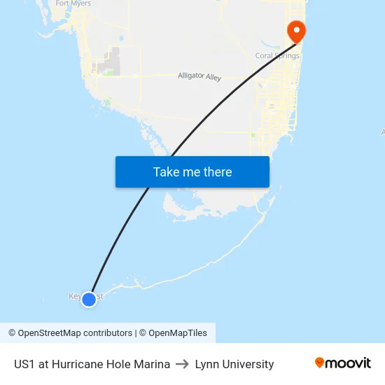 US1 at Hurricane Hole Marina to Lynn University map