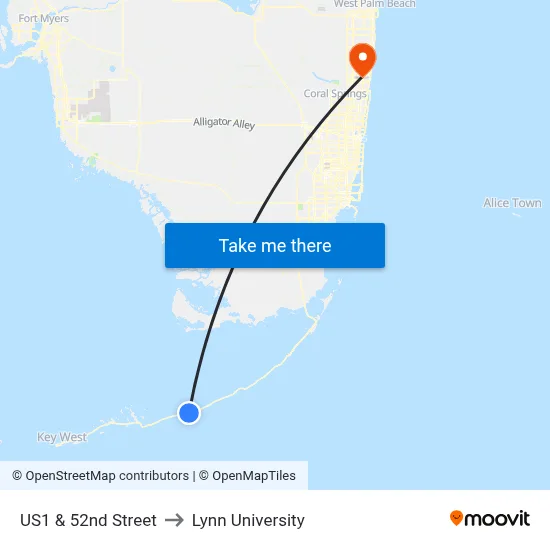 US1 & 52nd Street to Lynn University map