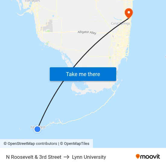 N Roosevelt & 3rd Street to Lynn University map