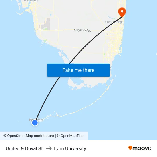 United & Duval St. to Lynn University map