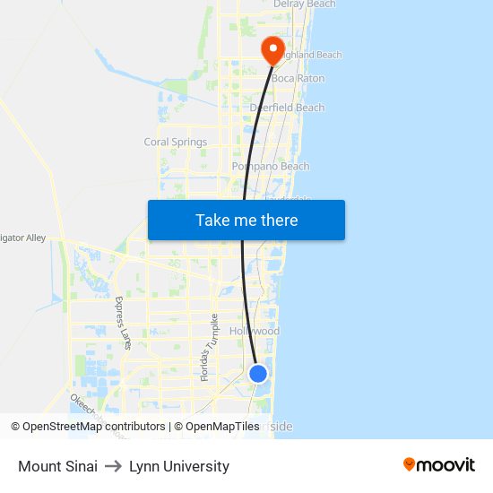 Mount Sinai to Lynn University map