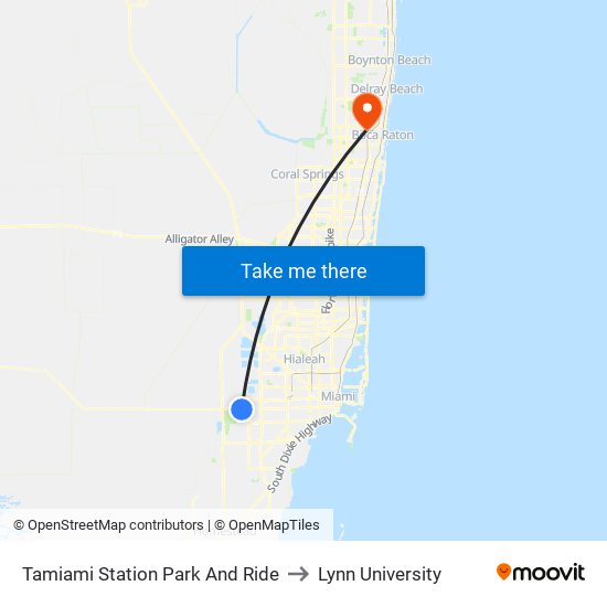 Tamiami Station Park And Ride to Lynn University map
