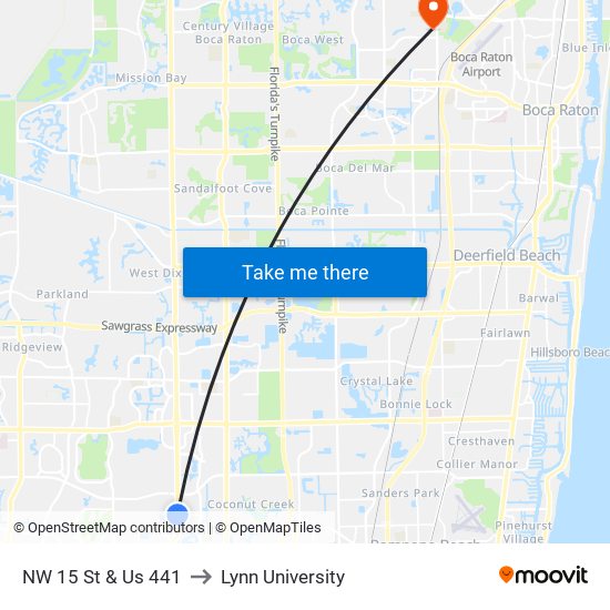 NW 15 St & US 441 to Lynn University map