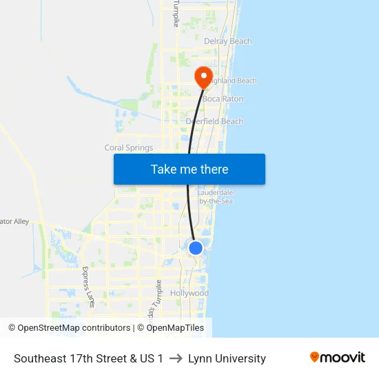 Southeast 17th Street & US 1 to Lynn University map