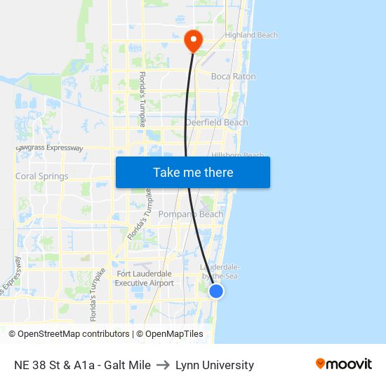 NE 38 St & A1a - Galt Mile to Lynn University map