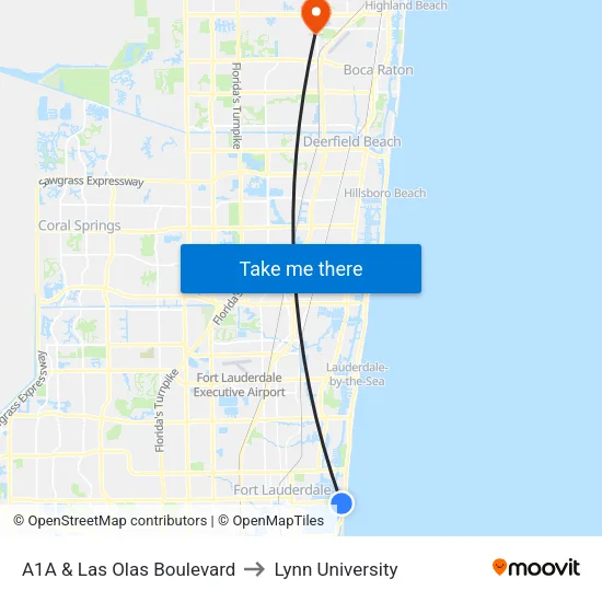 A1A & Las Olas Boulevard to Lynn University map