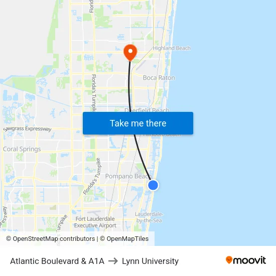 Atlantic Boulevard & A1A to Lynn University map