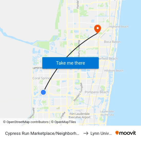Cypress Run Marketplace/Neighborhood/Walmart to Lynn University map