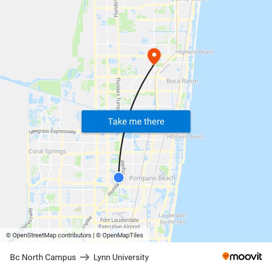 Bc North Campus to Lynn University map